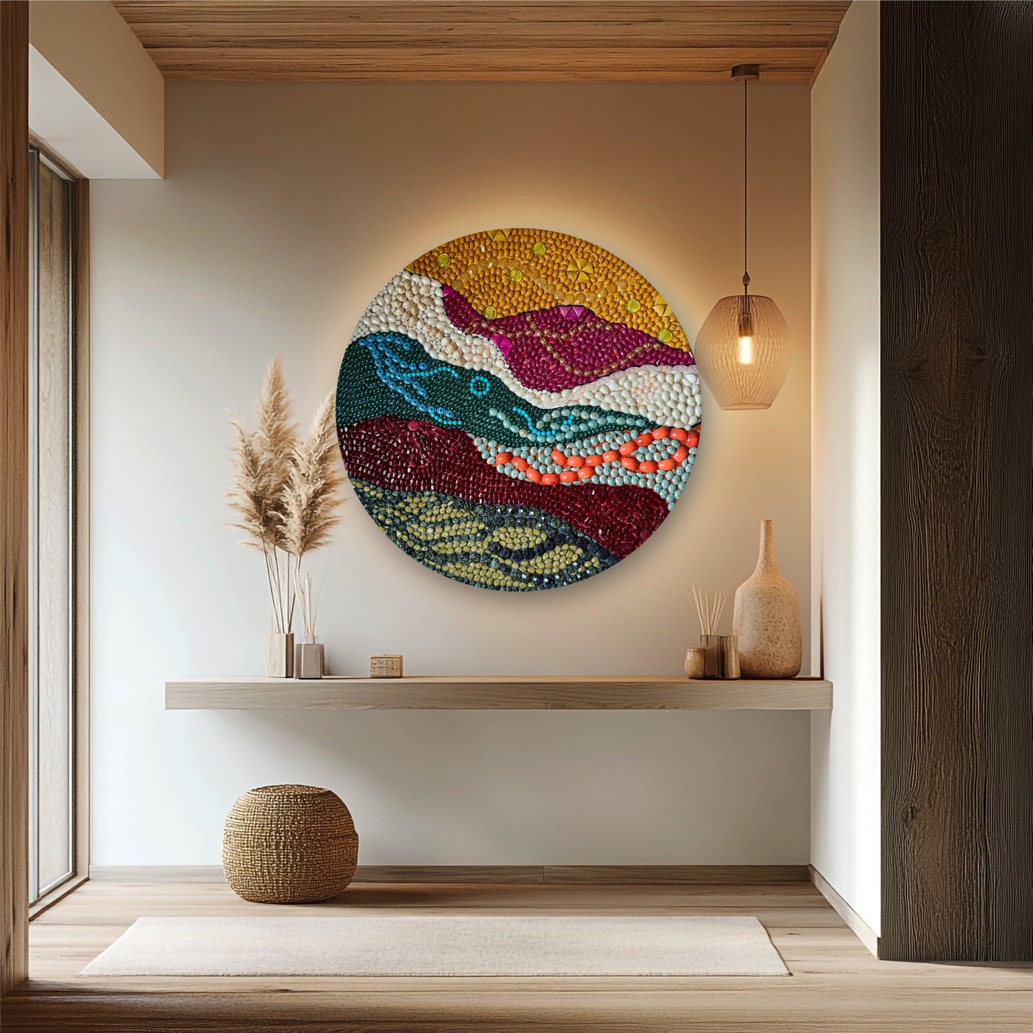 Ocean Wave Symphony - Premium Handmade Mosaic Artwork with Beaded Texture